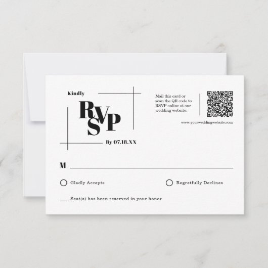 Moderne Chic Monogram Minimal Wedding RSVP Postcar (Vorderseite)