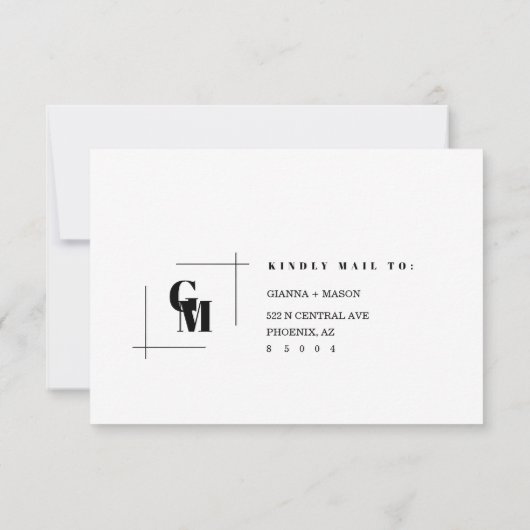 Moderne Chic Monogram Minimal Wedding RSVP Postcar (Rückseite)