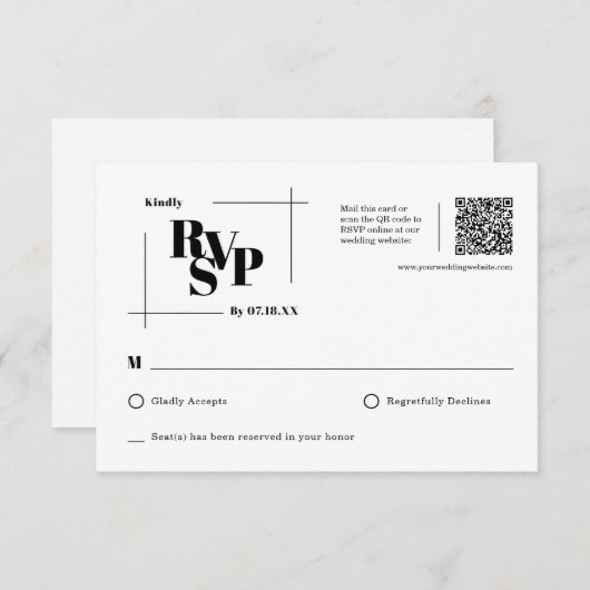 Moderne Chic Monogram Minimal Wedding RSVP Postcar (Vorne/Hinten)