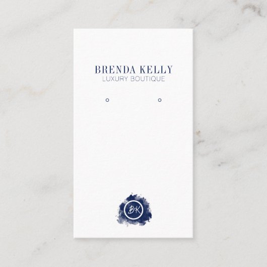 Moderne Chic Monogram Navy & White QR Code Ohrring Visitenkarte (Vorderseite)