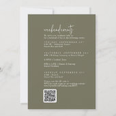 Moderne Chic Olive Green Weekend Events QR Hochzei Einladung (Rückseite)