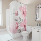 Moderne Chic Pink Monogram Funny Script Hochzeit Duschvorhang (Beispiel)