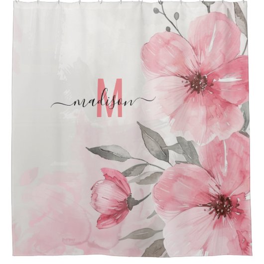 Moderne Chic Pink Monogram Funny Script Hochzeit Duschvorhang (Vorderseite)