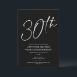 Moderne Chic-Schrift Dreißigste 30. Geburtstags-Pa Einladung<br><div class="desc">Dieses moderne Party aus dem 30. Jahrhundert besticht durch einen schicken schwarzen Hintergrund mit weißer Schrift und moderner Typografie. Das Skript sagt "30.". Alle Farben (auch die Jahresschrift) sind vollständig und einfach anpassbar. Sie können sogar ein Foto auf der Rückseite hinzufügen! Benutzen Sie einfach das "Design Tool" im Dropdown-Menü Personalisierung....</div>