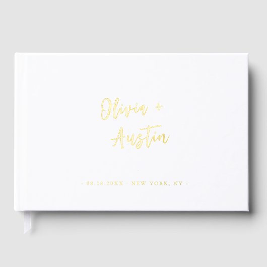 Moderne Chic-Schrift Minimalistische Hochzeit Gästebuch (Vorderseite)