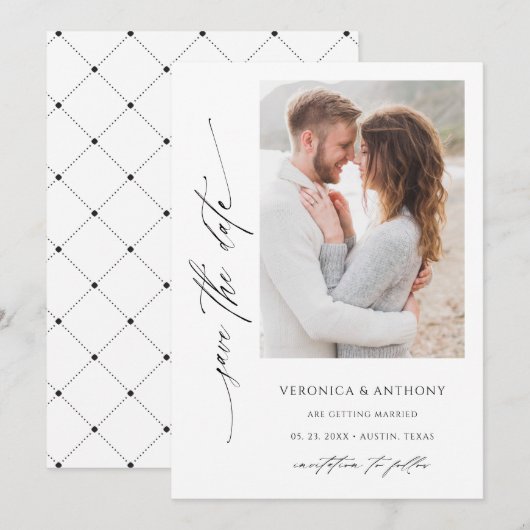 Moderne Chic Script-Foto Save the Date-Karte Date (Vorne/Hinten)