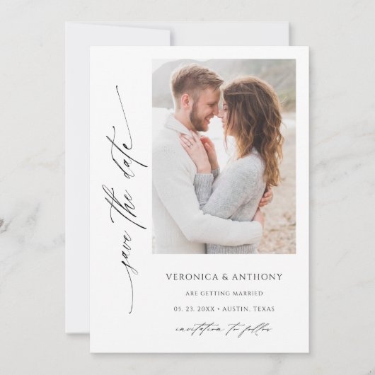 Moderne Chic Script-Foto Save the Date-Karte Save The Date (Vorderseite)