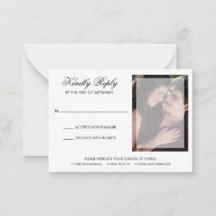 Moderne Chic Script Foto Wedding Mini RSVP Card Mitteilungskarte