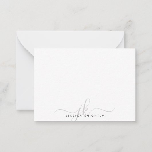 Moderne Chic Script Gray Monogram Initials Minimal Mitteilungskarte (Vorderseite)