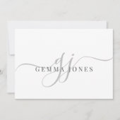 Moderne Chic Script Gray Monogram Initials Minimal Mitteilungskarte (Vorderseite)