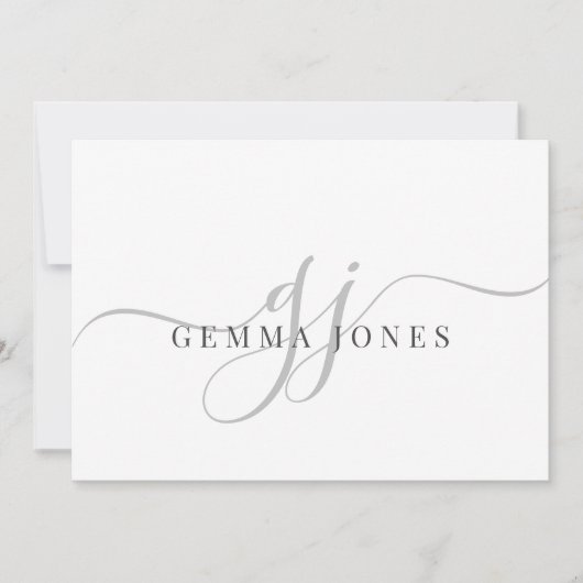 Moderne Chic Script Gray Monogram Initials Minimal Mitteilungskarte (Vorderseite)