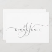 Moderne Chic Script Gray Monogram Initials Minimal Mitteilungskarte (Vorne/Hinten)