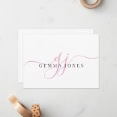 Moderne Chic Script rosa Monogram Initials minimal Mitteilungskarte (Vorderseite/Rückseite Beispiel)