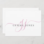Moderne Chic Script rosa Monogram Initials minimal Mitteilungskarte (Vorne/Hinten)