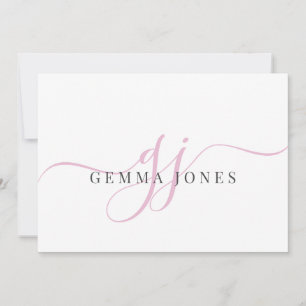 Moderne Chic Script rosa Monogram Initials minimal Mitteilungskarte