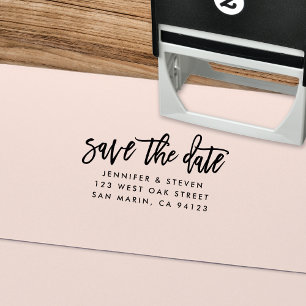Moderne Chic Script Save the Date Rücksendeadresse Permastempel