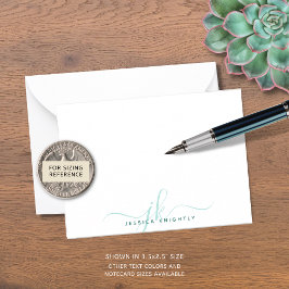 Moderne Chic Script Türkise Monogram Initials Mitteilungskarte