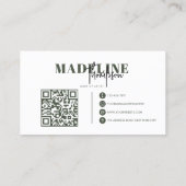 Moderne Chic Typografy Script Dunkelgrüner QR Code Visitenkarte (Rückseite)