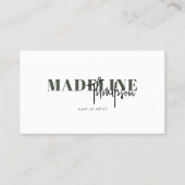 Moderne Chic Typografy Script Dunkelgrüner QR Code Visitenkarte (Vorderseite)