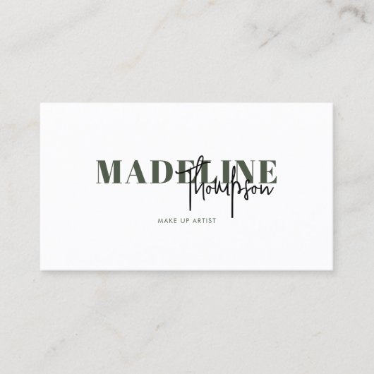 Moderne Chic Typografy Script Dunkelgrüner QR Code Visitenkarte (Vorderseite)