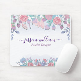 Moderne Chic Watercolor Blue Hydrangeas Floral Mousepad