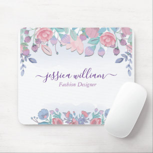 Moderne Chic Watercolor Blue Hydrangeas Floral Mousepad