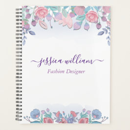 Moderne Chic Watercolor Blue Hydrangeas Floral Planer