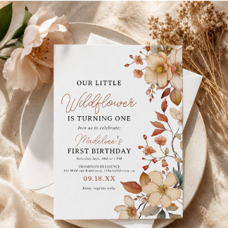 Moderne Chic Wildblume Script 1. Geburtstagskarte Einladung