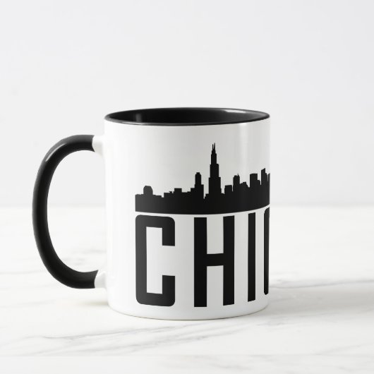 Moderne Chicago City Panorama Skyline Silhouette Tasse (Links)