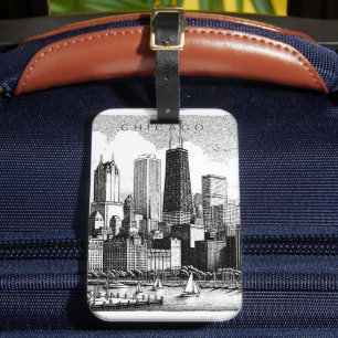 Moderne Chicago-Skyline in Schwarz-Weiß Gepäckanhänger