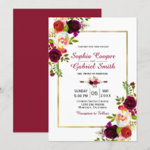 Moderne Chich Burgundy Floral Gold Rahmen Wedding
