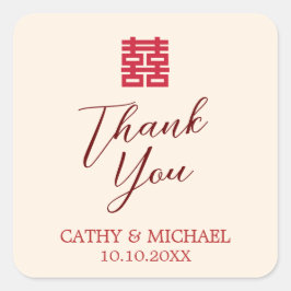 Moderne chinesische Hochzeit in Rot-Beige. Danke Quadratischer Aufkleber