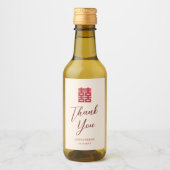 Moderne chinesische Hochzeit in Rot-Beige. Danke Weinetikett (Vorderseite)