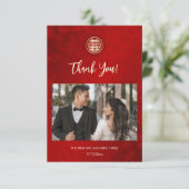 Moderne chinesische Hochzeit mit einfachem Foto Dankeskarte (Stehend Vorderseite)