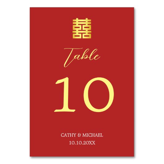 Moderne chinesische Hochzeit mit einfachem rotem G Tischnummer (Rückseite)