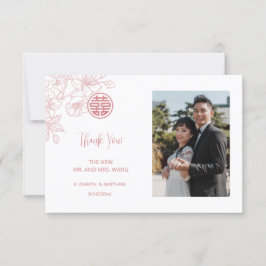 Moderne chinesische Hochzeit mit floralem Foto Dankeskarte