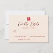 Moderne chinesische Hochzeitskarte mit rotem Beige RSVP Karte (Vorderseite)