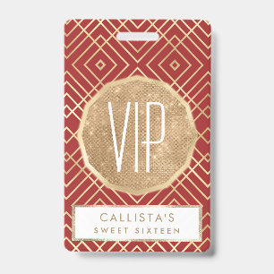 Moderne chinesische rote Art Deco geometrische Mus Ausweis