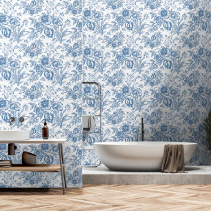 Moderne Chinoiseries blau-weiße Blumen Tapete