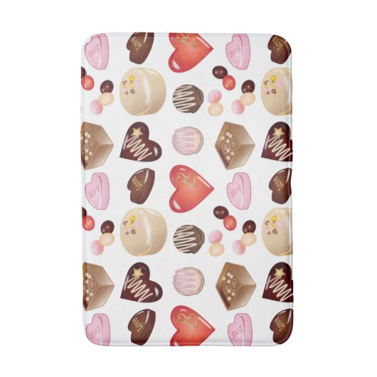 Moderne Chocolate Candy Heart Pattern Badematte (Vorderseite Vertikal)