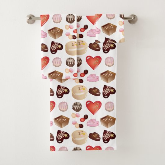 Moderne Chocolate Candy Heart Pattern Badhandtuch Set (Insitu)
