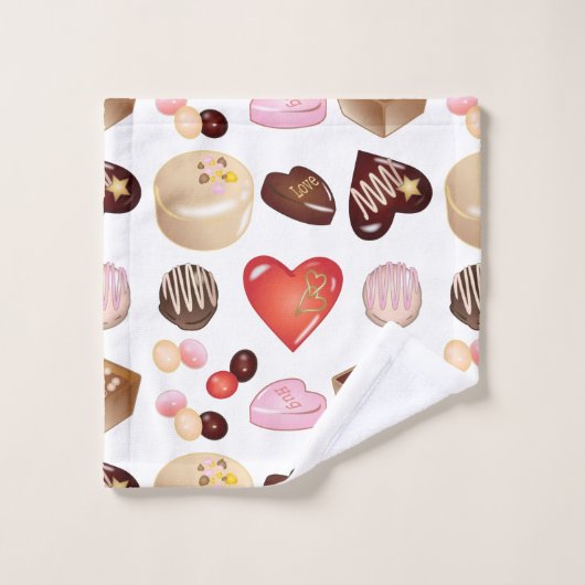 Moderne Chocolate Candy Heart Pattern Badhandtuch Set (Waschlappen)