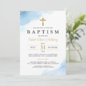 Moderne Christening Boy Baptisvorlage Einladung (Stehend Vorderseite)