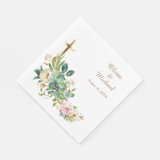 Moderne Christliche Blumenhochzeit Serviette (Ecke)