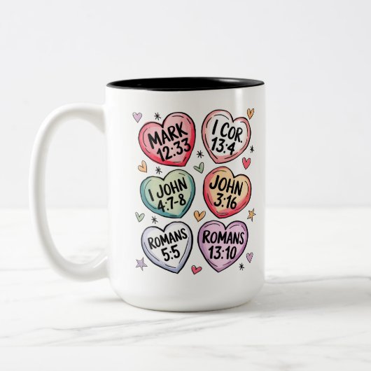 Moderne Christliche Herzvalentines Bibelverse Zweifarbige Tasse (Links)