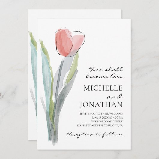 Moderne Christliche Hochzeit in Pink Tulip Bible V Einladung (Vorne/Hinten)