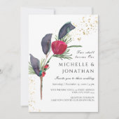 Moderne Christliche Hochzeit in Red Green Grey Einladung (Vorderseite)