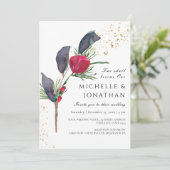 Moderne Christliche Hochzeit in Red Green Grey Einladung (Stehend Vorderseite)