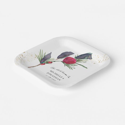 Moderne Christliche Hochzeit mit Rotem Grün Pappteller (Gewinkelt)