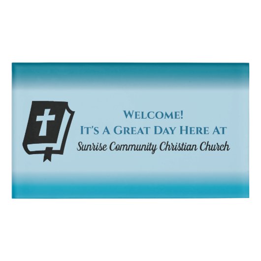 Moderne Christliche Kirche Greeter Usher Gradient Namenschild (Vorderseite)